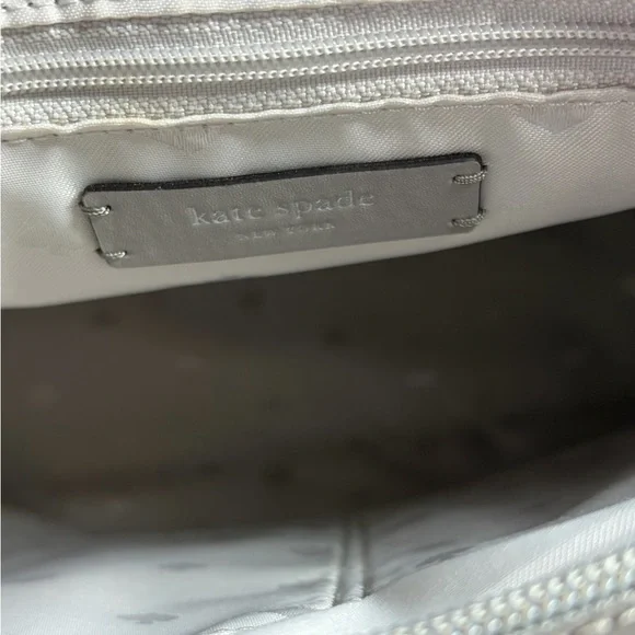 Kate Spade New York Large Leather Tote Bag Gray Pebbled Shoulder Purse 2/Flower - Picture 10 of 12